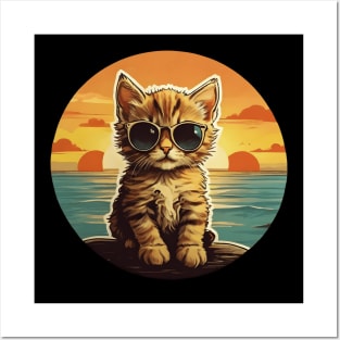 Cute Retro Kitten Wearing Sunglasses Cool For Cat Lovers Posters and Art